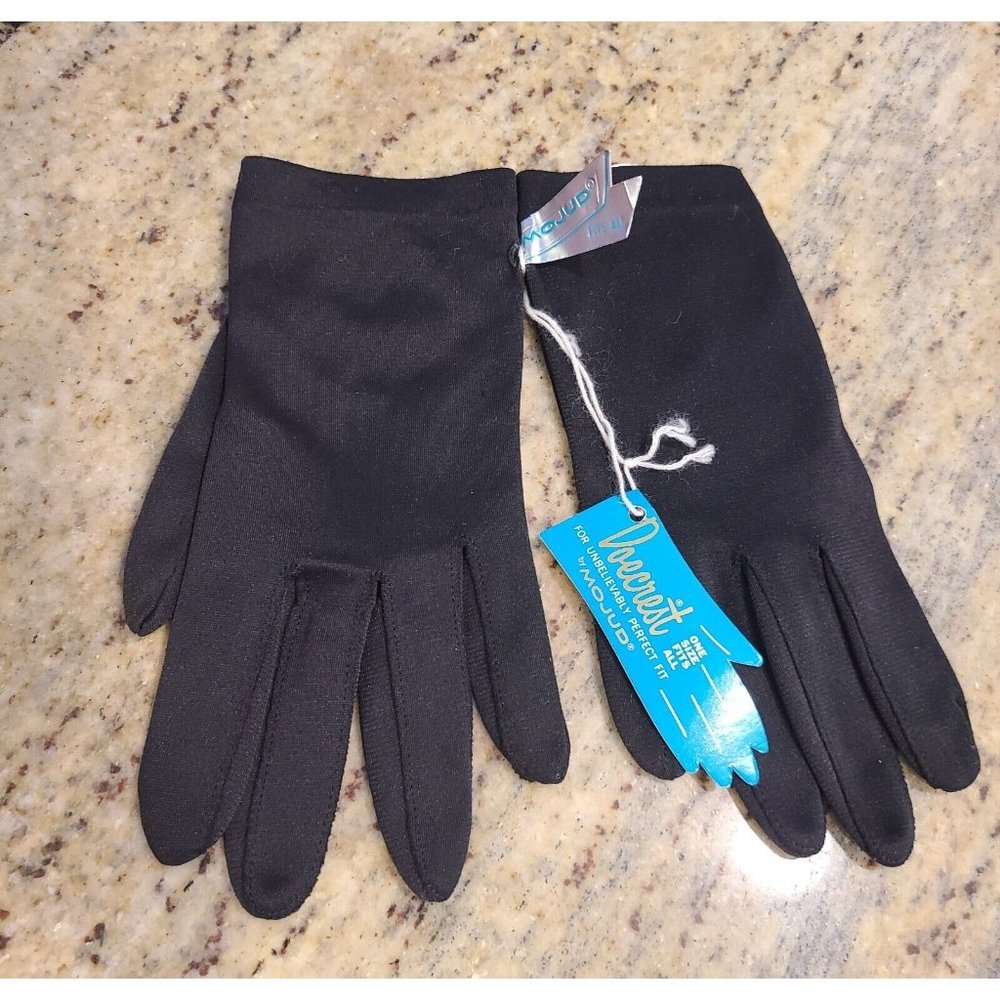 New! Vintage Mojud Black Nylon Stretch Formal 7" Gloves One Size